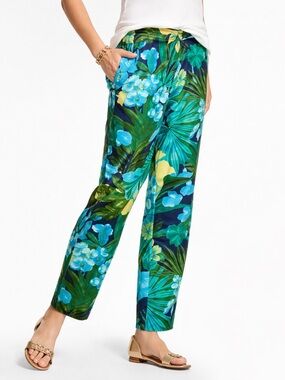New Talbots Rainforest Botanical Print Straight Pull On Pant‎ XL Petite Resort